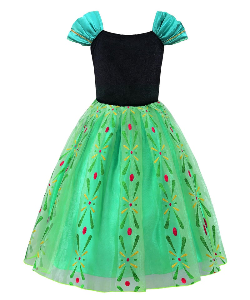 JerrisApparel Girls Princess Costume Snow Party Halloween Cosplay Fancy Dress (4T, Green with Accessories) - Image 2
